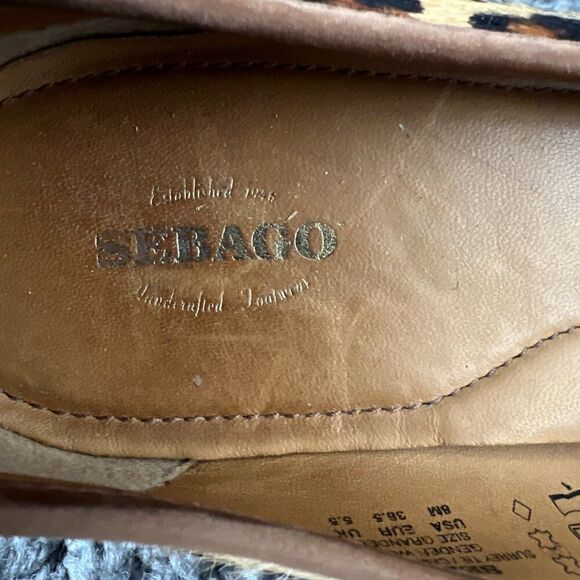 Sebago Surrey Tie Camel Hair Wedge Shoe Womens 8 Leather Suede Slip On Leopard - Picture 7 of 10